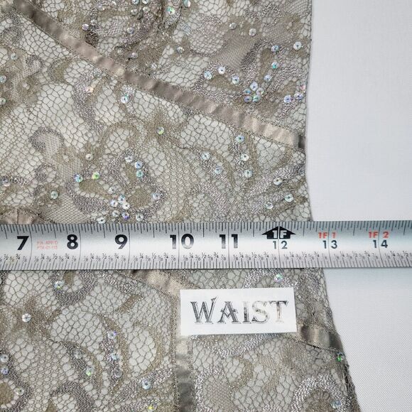 Express Slip Dress Womens 4 Champagne Lace Sequin Halter Semi-Sheer Y2K - Picture 13 of 16